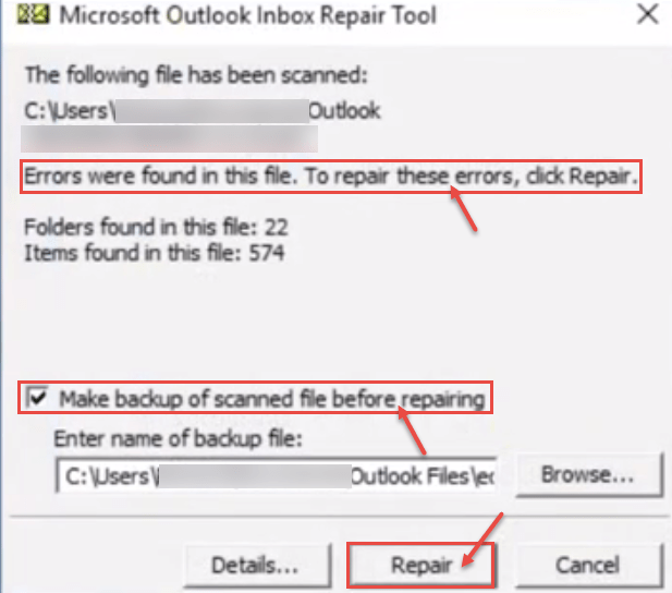 outlook 2013 7 repair file