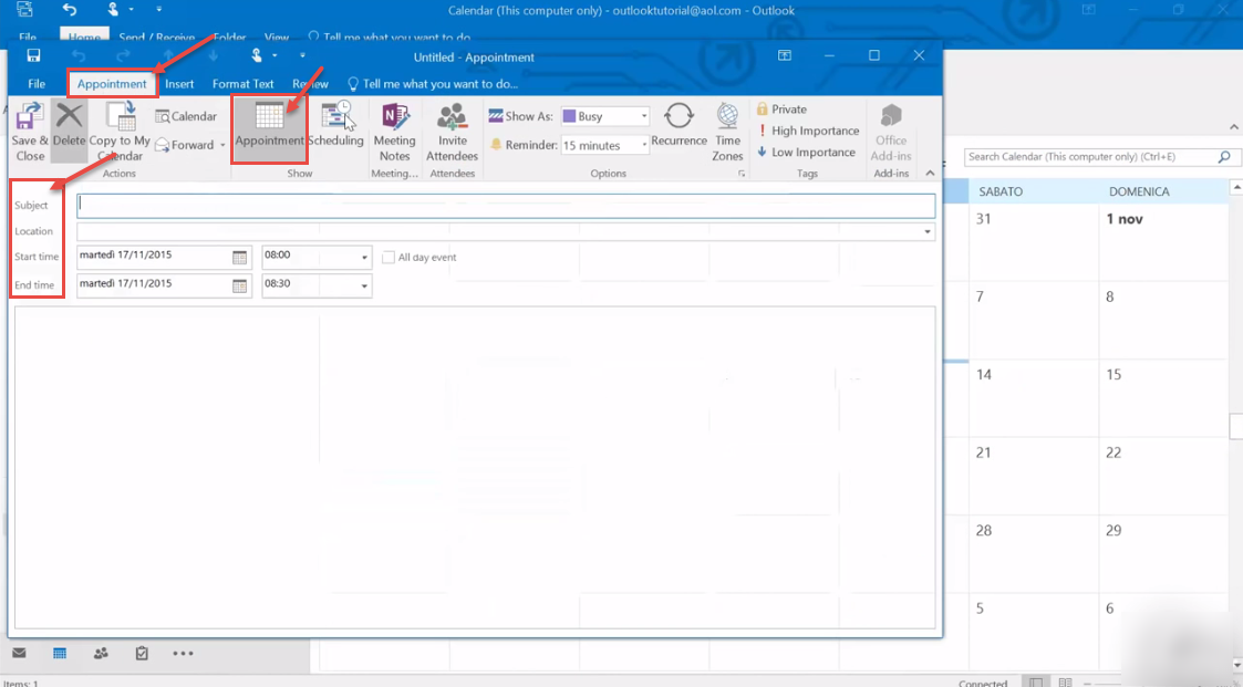 outlook create