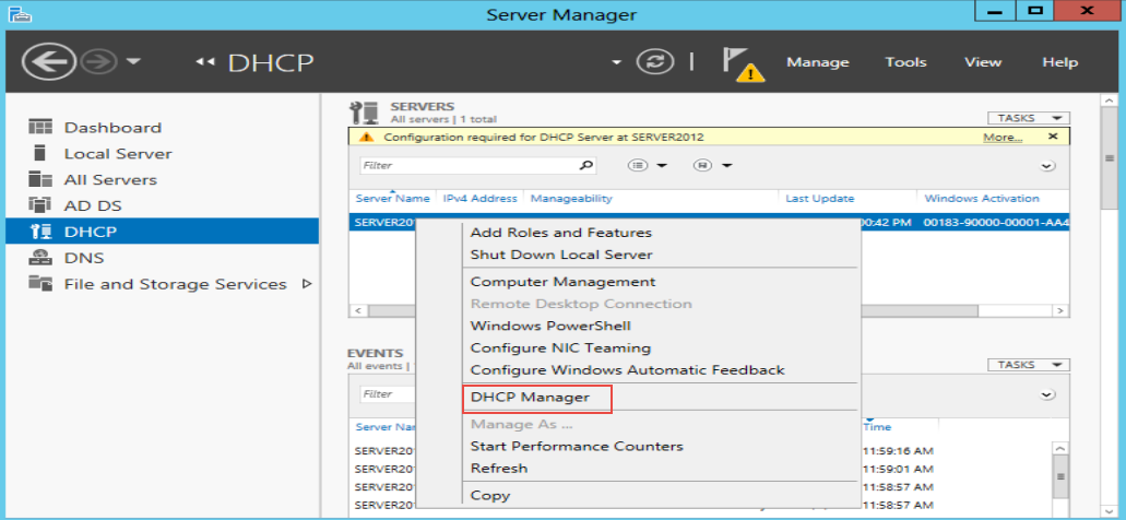 Server screen Install DHCP